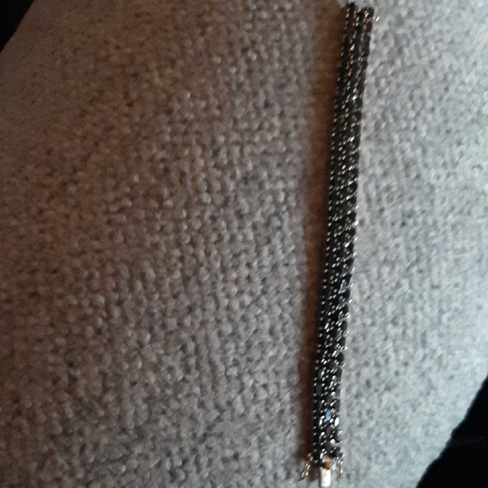Elegant Gold Vemeil Over Silver 3 Row Dark Blue Sapphire Bracelet Size 6.75